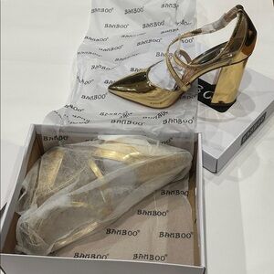 BAMBOO Shiny Metallic Gold disco Pointed toe Women's block Heels 8.5 new in box